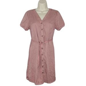 New C&C California Pink 100% Lyocell Button Front Belted Short Sleeve Dress Sz S